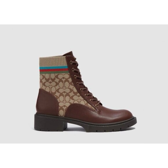 Coach Brown Livia Bootie Boot In Signature Knit w Multicolor Stripe, Size 9.5, - Picture 2 of 5